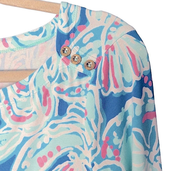 Lilly Pulitzer Sophie Dress Women's Small Bay Blue Pink Into the Deep UPF 50+ - Picture 2 of 5